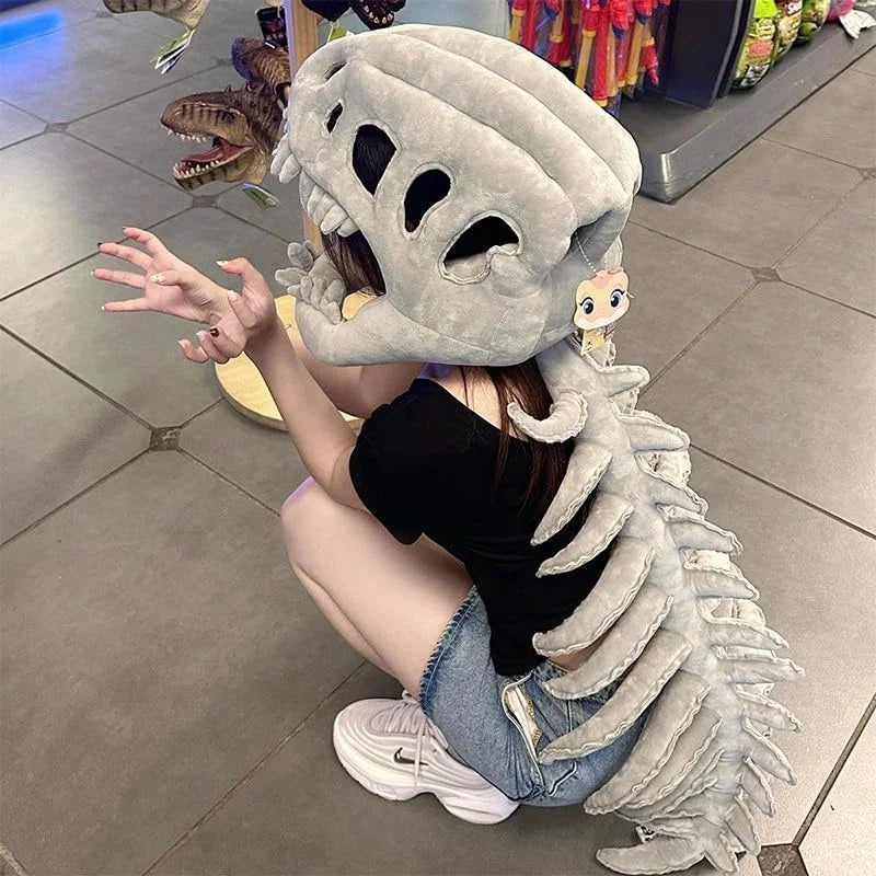 Realistic 3D Dinosaur Skeleton Costume Set- Skull Props Plush Toys Perfect Holiday Gift(Aldult(With Sound Effect))