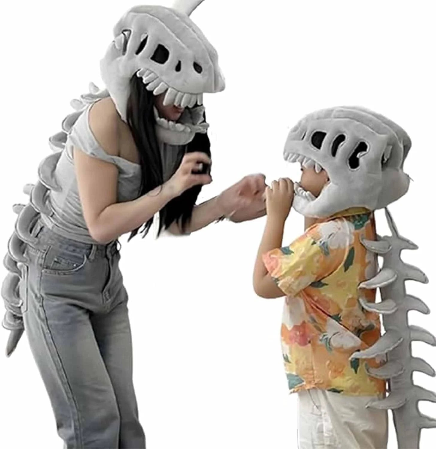 Realistic 3D Dinosaur Skeleton Costume Set- Skull Props Plush Toys Perfect Holiday Gift(Aldult(With Sound Effect))