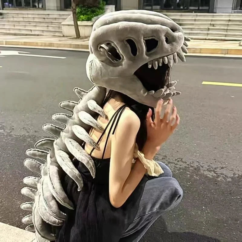 Realistic 3D Dinosaur Skeleton Costume Set- Skull Props Plush Toys Perfect Holiday Gift(Aldult(With Sound Effect))