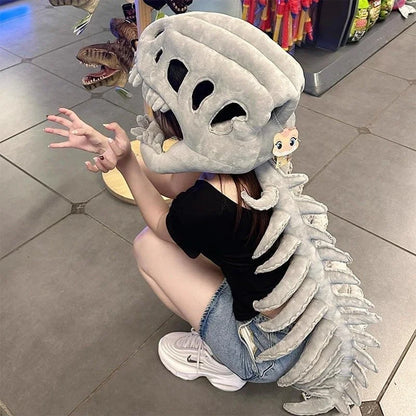 Realistic 3D Dinosaur Skeleton Costume Set- Skull Props Plush Toys Perfect Holiday Gift（Aldult(With Sound Effect)）